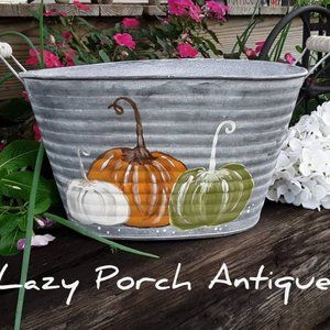 Farmhouse Fall Pumpkin Decor Galvanized Tub Autumn